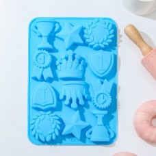 "Чемпион" - силиконовая форма для мыла,  12 ячеек, 24×16×2 см, цвет МИКС