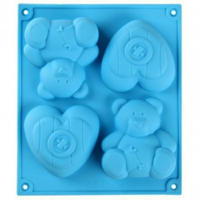 "Мишка и сердце" - силиконовая форма для мыла, 17×15 см, 4 ячейки, цвет МИКС