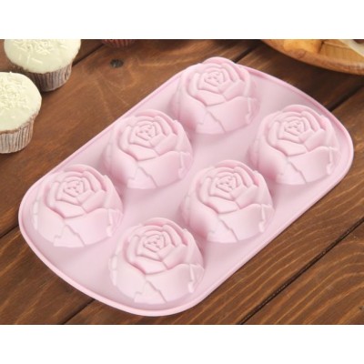 "Роза" - силиконовая форма для мыла, 6 ячеек