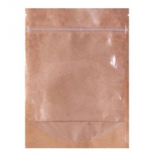 Пакет бумажный крафт прозрачный спереди, Zip-lock, ламинированный, 13*19+3.5 см